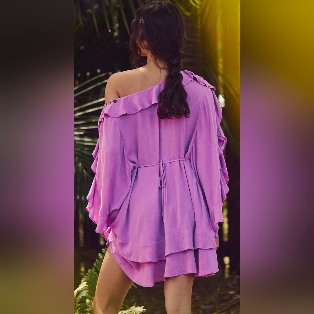 Free People Wild Waves Ruffled Off The Shoulder Mini Dress - Picture 3 of 8